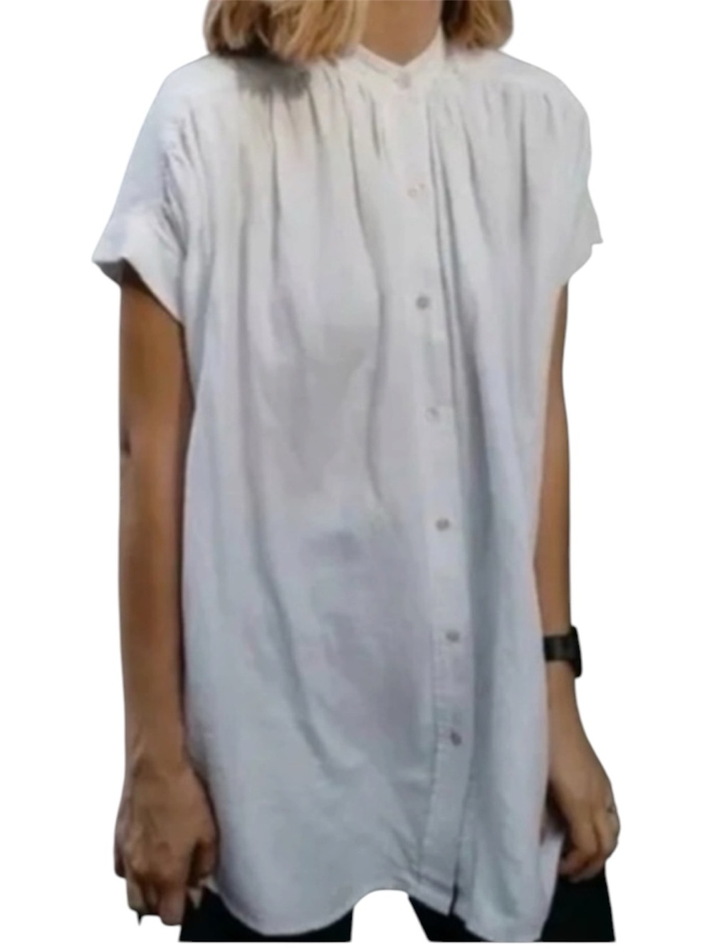 Wilfred Bertillon Oversized White Gathered Button Front Blouse Short Sleeve XXS